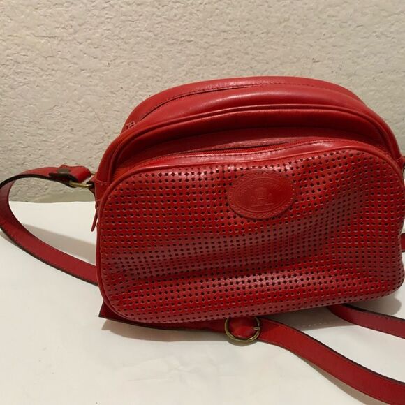 Crosspoint made for Charles Klein Italy  Leather crossbody red perforated - Picture 1 of 15